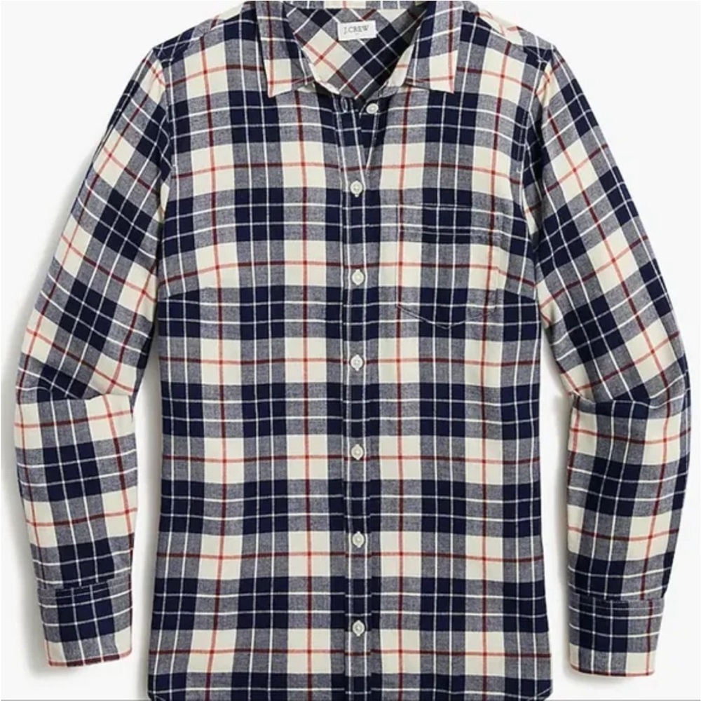 NWT J. Crew Women's Flannel button down shirt blue, white, and red Sz Small
